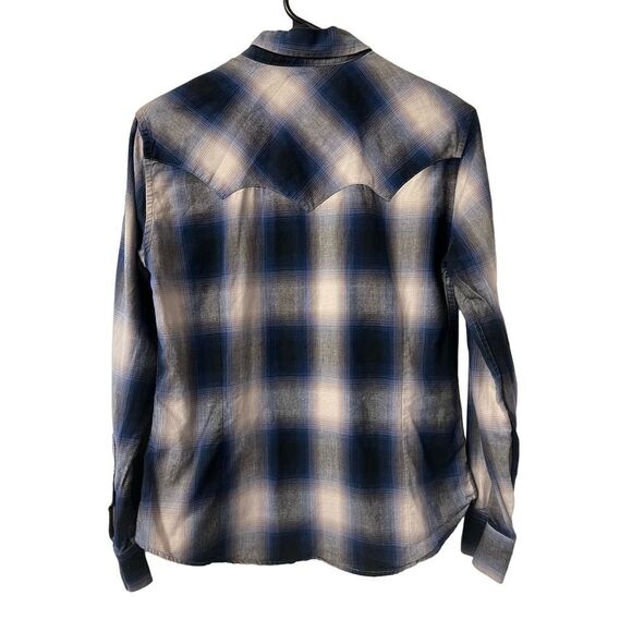 West Coast Choppers Long Sleeve Plaid Button Down Shirt Round Hem Blue Men's - Picture 2 of 9